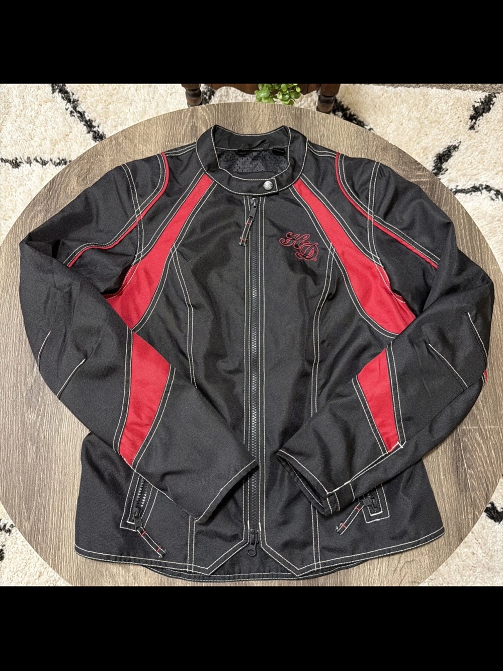 Harley Davidson Womens Riding Jacket MED Black Red Willie G. Scroll Skull Armor